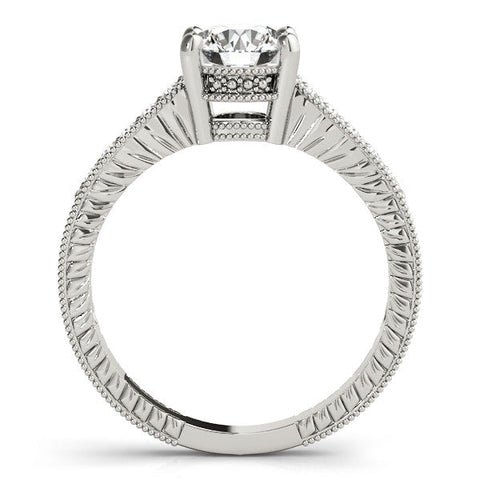 White gold Pear Solitaire Pavé Diamond Milgrain Engagement Ring with Four-Prong Setting