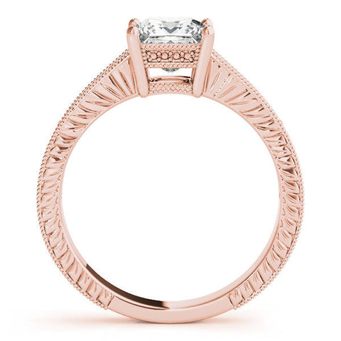 Rose gold Princess Cut Milgrain Channel Set Engagement Ring with Solitaire Prong Setting