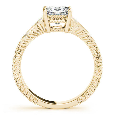 Yellow gold Princess Cut Milgrain Channel Set Engagement Ring with Solitaire Prong Setting