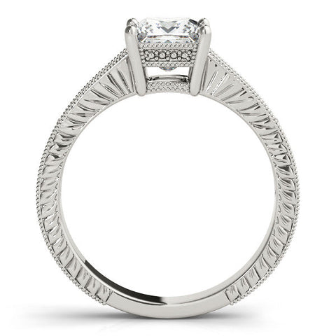Platinum Princess Cut Milgrain Channel Set Engagement Ring with Solitaire Prong Setting