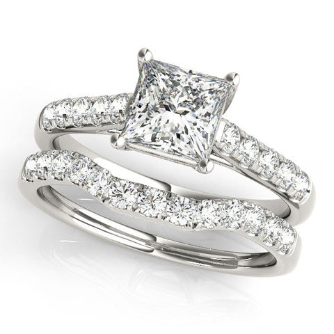 Platinum Pear Cut Pavé Band Solitaire Ring with Four-Prong Setting
