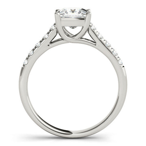 Platinum Pear Cut Pavé Band Solitaire Ring with Four-Prong Setting