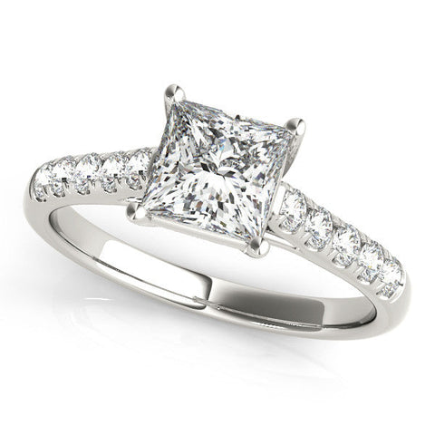 Platinum Pear Cut Pavé Band Solitaire Ring with Four-Prong Setting