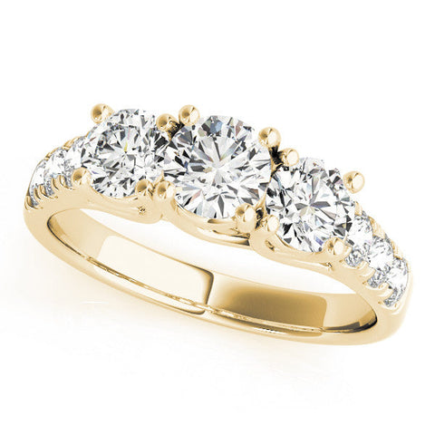Yellow gold Three-Stone Round Diamond Pavé Band with Prong Setting