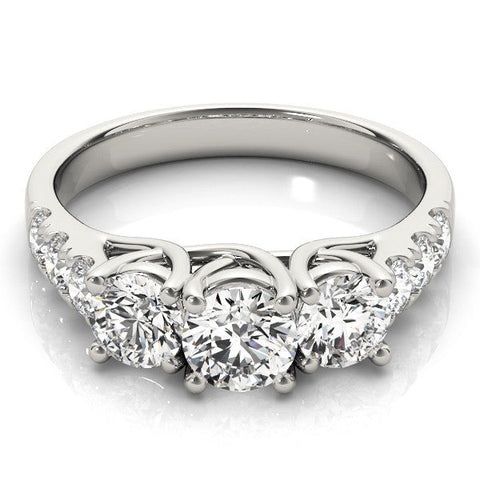 Platinum Three-Stone Round Diamond Pavé Band with Prong Setting