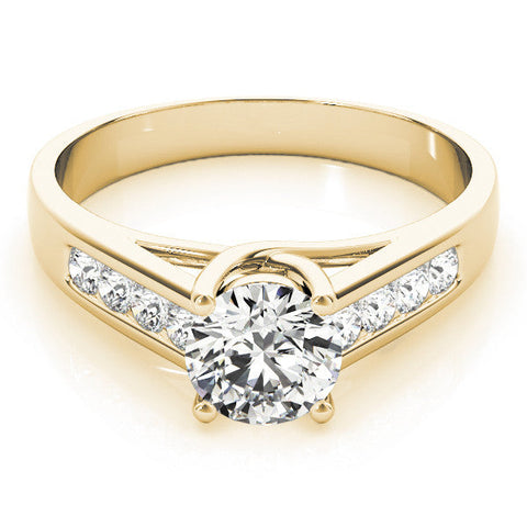 Yellow gold Round Brilliant Channel-Set Solitaire Ring with Four-Prong Setting