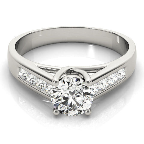 Platinum Round Brilliant Channel-Set Solitaire Ring with Four-Prong Setting