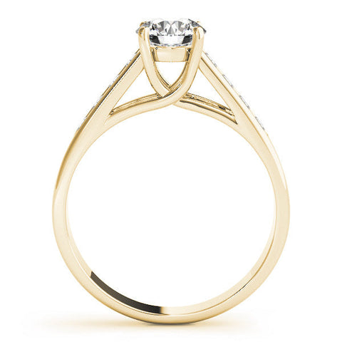 Yellow gold Round Brilliant Channel-Set Solitaire Ring with Four-Prong Setting