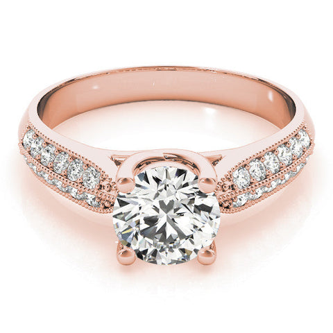 Rose gold Round Brilliant Solitaire Engagement Ring with Pave Band and Four-Prong Setting