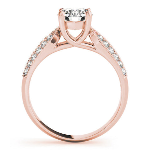 Rose gold Round Brilliant Solitaire Engagement Ring with Pave Band and Four-Prong Setting