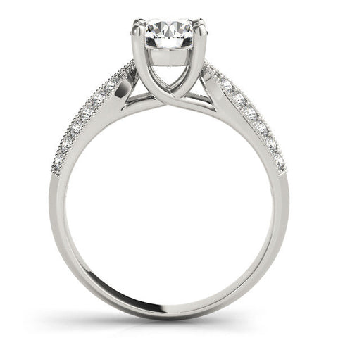 White gold Round Brilliant Solitaire Engagement Ring with Pave Band and Four-Prong Setting