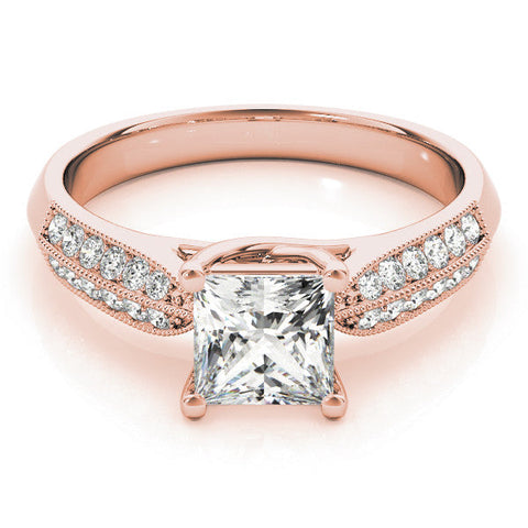 Rose gold Princess Cut Pave Split Shank Engagement Ring with Four-Prong Setting