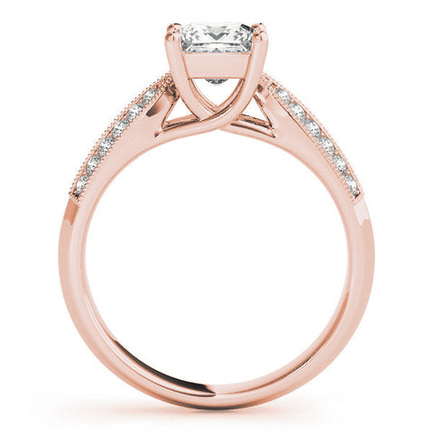 Rose gold Princess Cut Pave Split Shank Engagement Ring with Four-Prong Setting