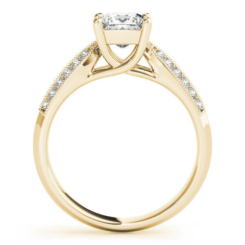 Yellow gold Princess Cut Pave Split Shank Engagement Ring with Four-Prong Setting