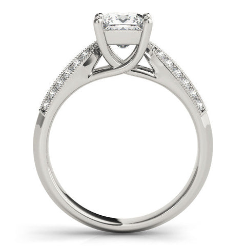 Platinum Princess Cut Pave Split Shank Engagement Ring with Four-Prong Setting