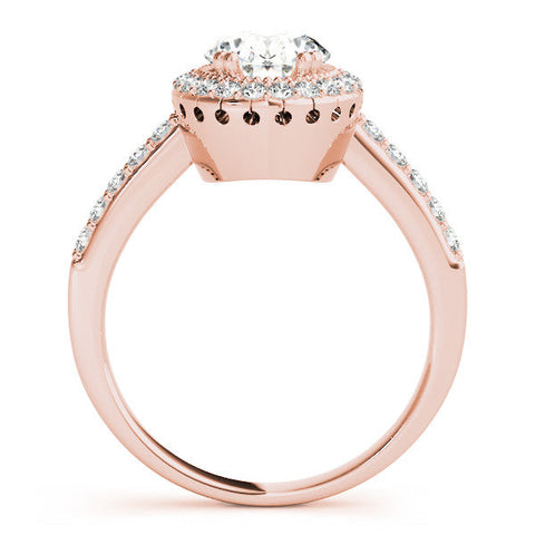 Rose gold Oval Halo Diamond Ring with Pave Band and Four-Prong Setting