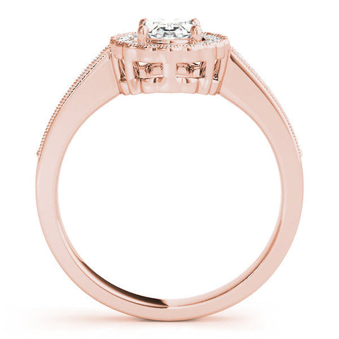 Rose gold Oval Halo Diamond Ring with Pavé Band and Four-Prong Setting