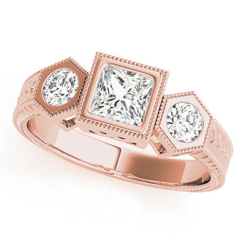 Rose gold Bezel-Set Princess and Round Cut Milgrain Band Ring