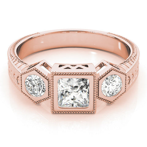 Rose gold Bezel-Set Princess and Round Cut Milgrain Band Ring