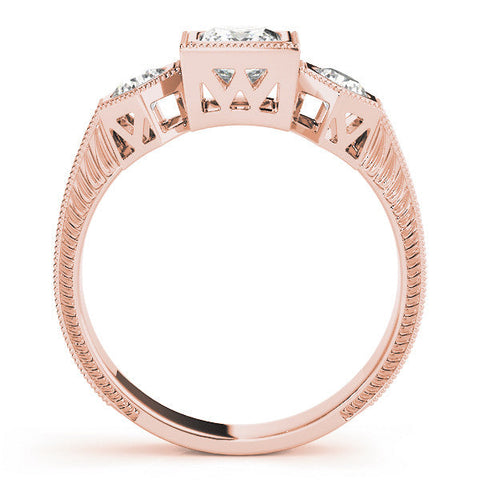 Rose gold Bezel-Set Princess and Round Cut Milgrain Band Ring