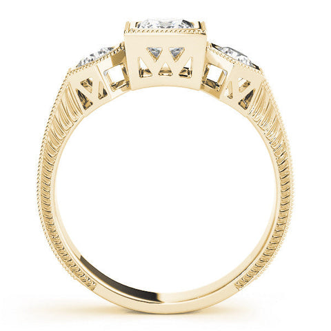 Yellow gold Bezel-Set Princess and Round Cut Milgrain Band Ring