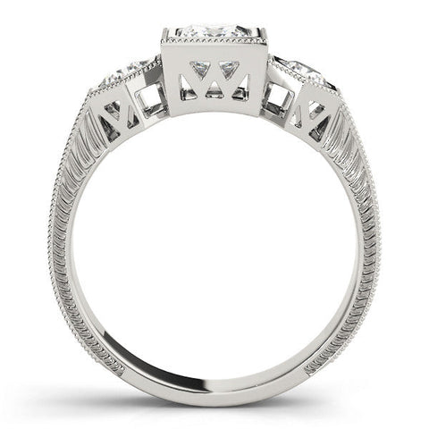 Platinum Bezel-Set Princess and Round Cut Milgrain Band Ring