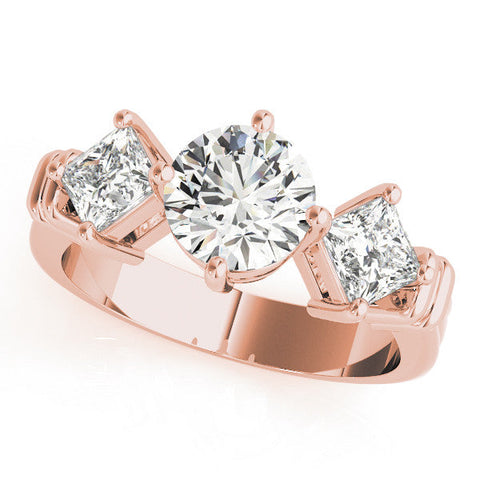Rose gold Three-Stone Marquise and Princess Cut Diamond Ring with Channel Band and Four-Prong Setting