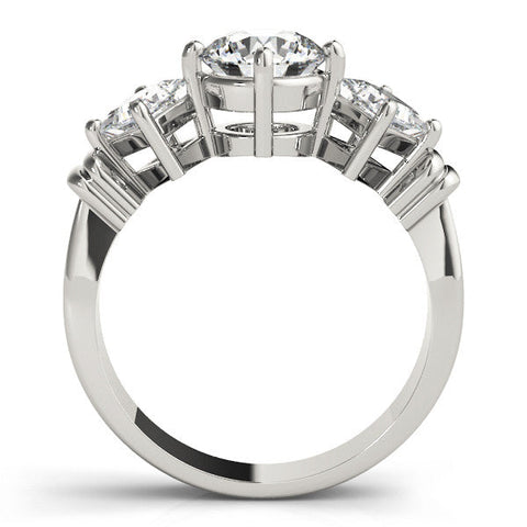 Platinum Three-Stone Oval and Princess Cut Diamond Ring with Channel Band and Four-Prong Setting