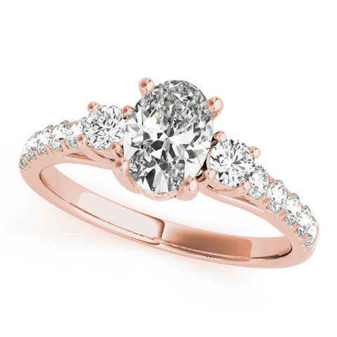 Rose gold Pear Cut Three-Stone Diamond Pave Band with Prong Setting