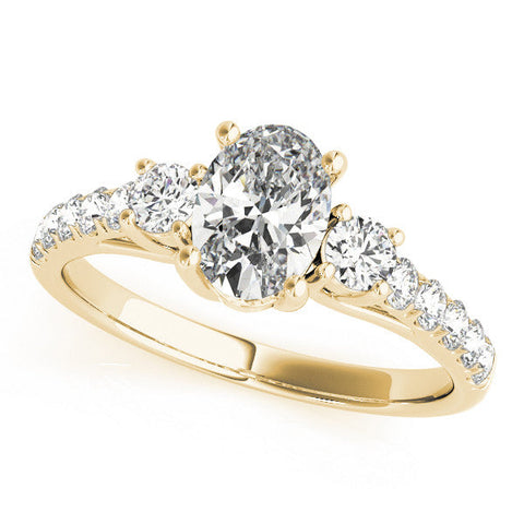 Yellow gold Round Cut Three-Stone Diamond Pave Band with Prong Setting