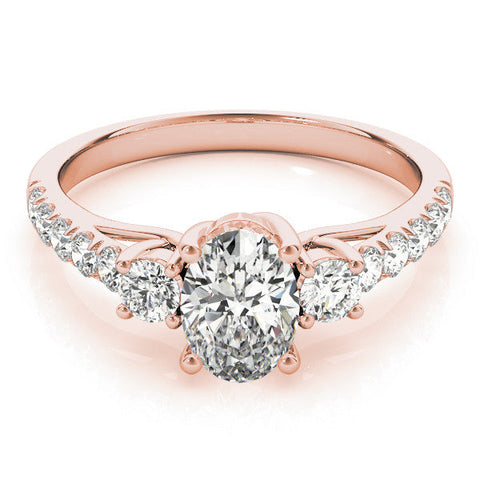 Rose gold Oval Cut Three-Stone Diamond Pave Band with Prong Setting