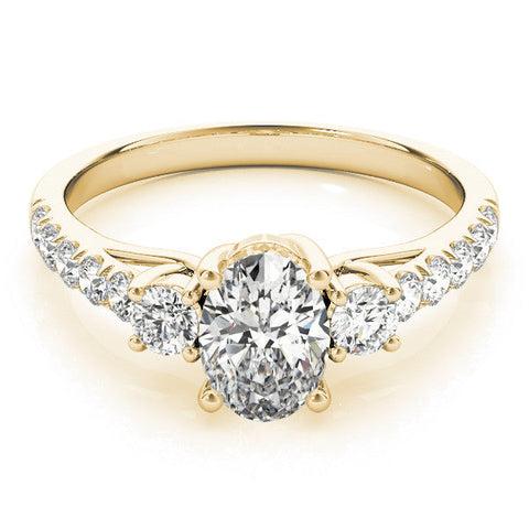 Yellow gold Pear Cut Three-Stone Diamond Pave Band with Prong Setting