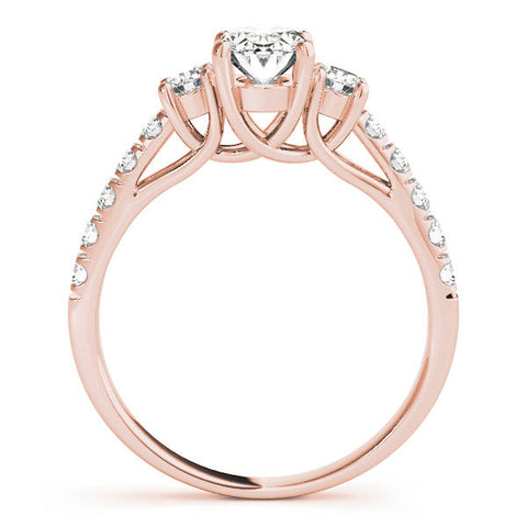 Rose gold Oval Cut Three-Stone Diamond Pave Band with Prong Setting