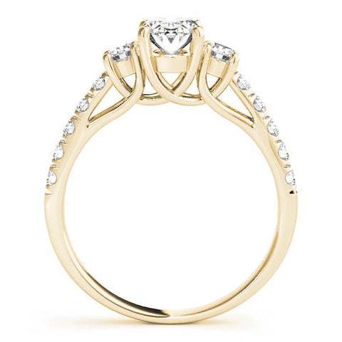 Yellow gold Oval Cut Three-Stone Diamond Pave Band with Prong Setting