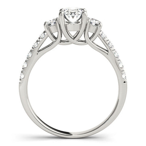 Platinum Oval Cut Three-Stone Diamond Pave Band with Prong Setting