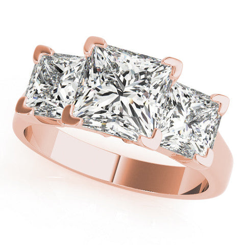 Rose gold Three-Stone Round Cut Diamond Ring with Channel Set Band and Four-Prong Setting