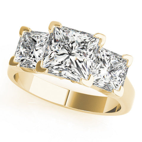 Yellow gold Three-Stone Heart Cut Diamond Ring with Channel Set Band and Four-Prong Setting