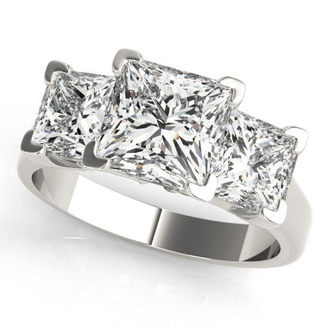 White gold Three-Stone Round Cut Diamond Ring with Channel Set Band and Four-Prong Setting
