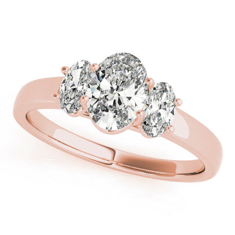 Rose gold Oval Three-Stone Diamond Ring with Prong Setting on a Classic Band