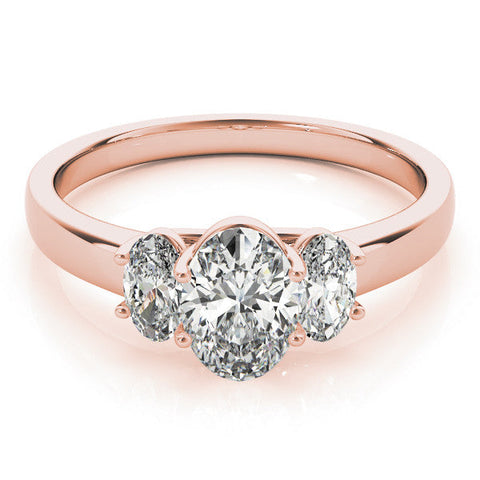 Rose gold Oval Three-Stone Diamond Ring with Prong Setting on a Classic Band