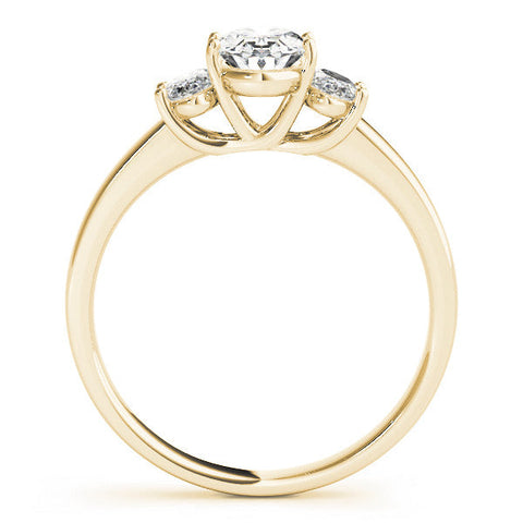 Yellow gold Oval Three-Stone Diamond Ring with Prong Setting on a Classic Band