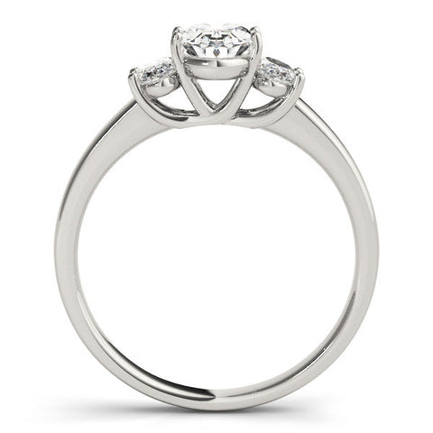 Platinum Oval Three-Stone Diamond Ring with Prong Setting on a Classic Band