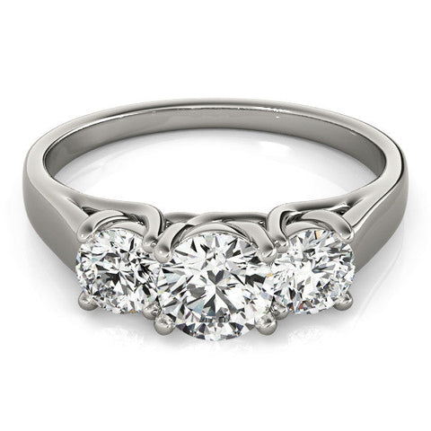 Platinum Three-Stone Round Cut Solitaire Ring with Classic Band and Prong Setting