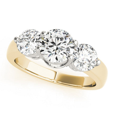 Yellow gold Three-Stone Round Brilliant Cut Solitaire Ring with Prong Setting on a Classic Band