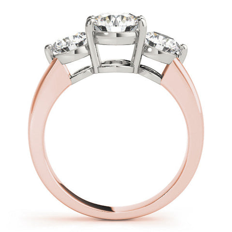 Rose gold Three-Stone Round Brilliant Cut Solitaire Ring with Prong Setting on a Classic Band