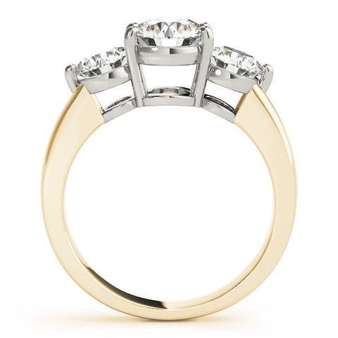 Yellow gold Three-Stone Round Brilliant Cut Solitaire Ring with Prong Setting on a Classic Band