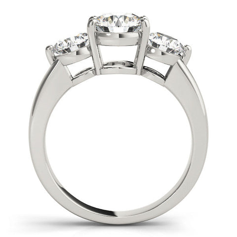 White gold Three-Stone Round Brilliant Cut Solitaire Ring with Prong Setting on a Classic Band