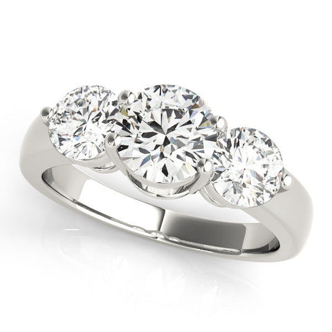 White gold Three-Stone Round Brilliant Cut Solitaire Ring with Prong Setting on a Classic Band