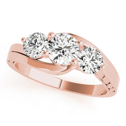 Rose gold Three-Stone Round Brilliant Split Shank Prong Set Ring