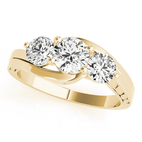 Yellow gold Three-Stone Round Brilliant Split Shank Prong Set Ring